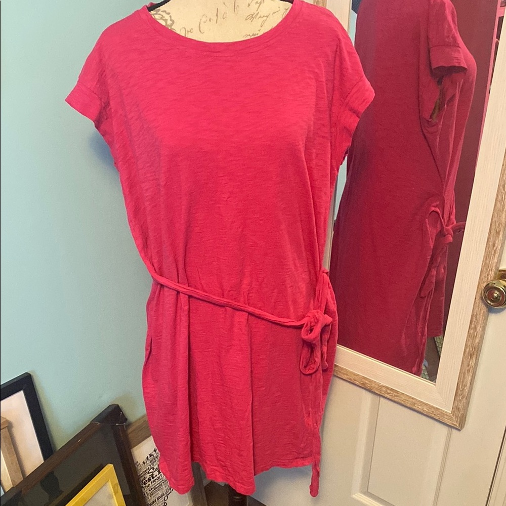 J. Crew Bright Pink Knit Dress XXL  with Tie Front 100% Cotton